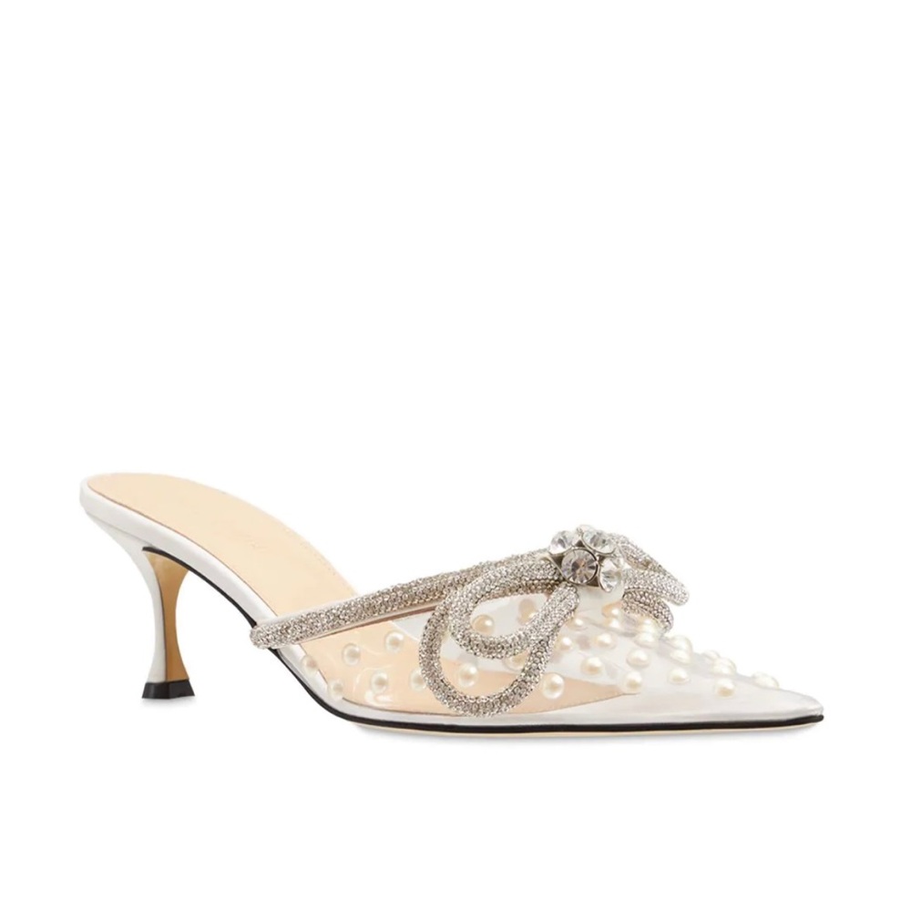 MACH & MACH 65 MM DOUBLE BOW PEARL EMBELLISHED PVC MULES